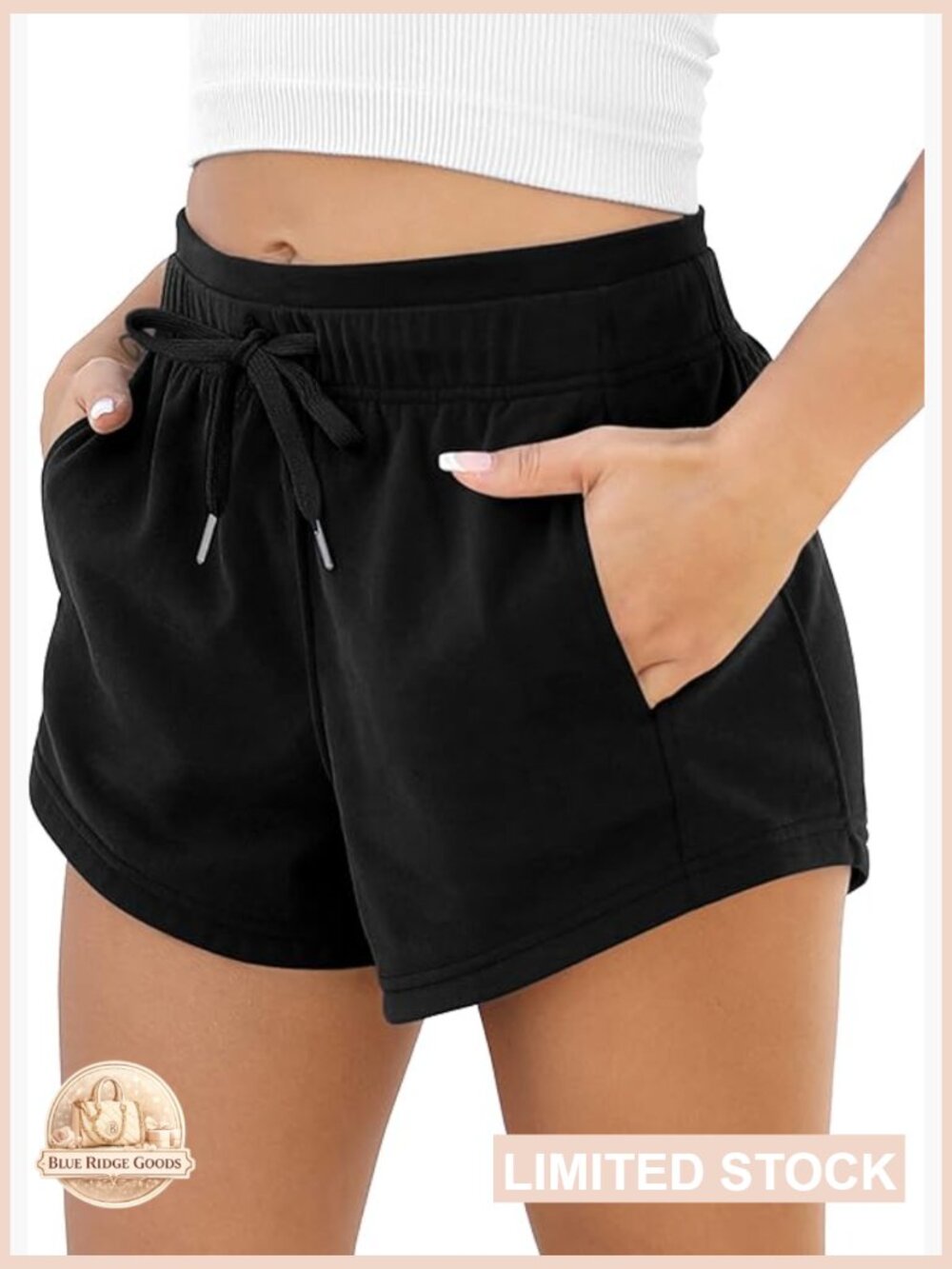 Cotton French Terry Shorts with Pockets Drawstring Adjustable Summer Workout